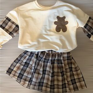 SHEIN Cream and Brown Plaid Kids Matching Set